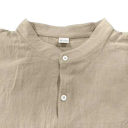 Michael – Men’s Linen Mandarin Collar Shirt with Chest Pocket