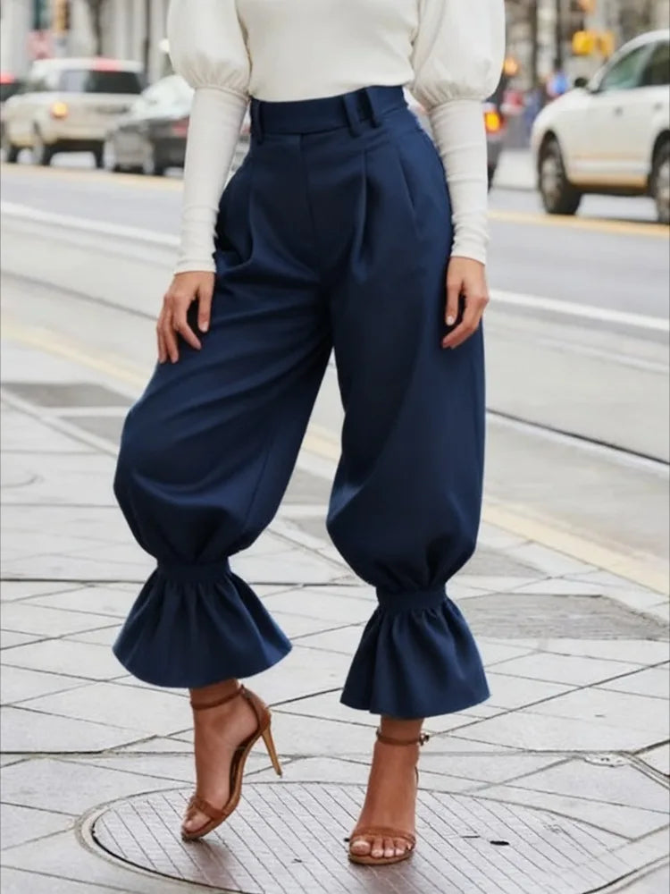 Braylee – Women’s High-Waisted Wide-Leg Trousers with Ruffled Hem