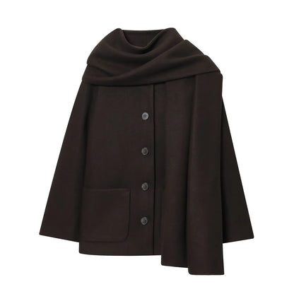 Maliyah – Women’s Wool Blend Short Coat with Scarf Collar