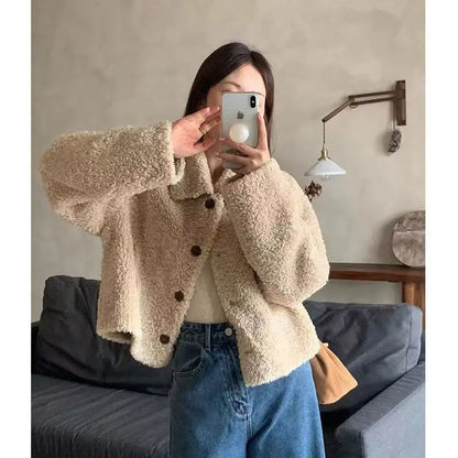 Eve – Women’s Faux Shearling Cropped Jacket with Button Front