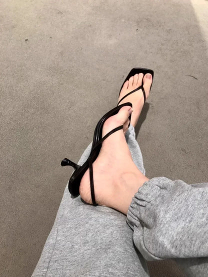 Fallon – Women’s Square Toe Sandals with Kitten Heel and Back Strap