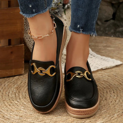 Chelsea – Women’s PU Leather Wedge Loafers with Metal Detail