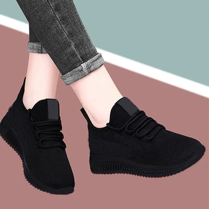 Romina – Women’s Breathable Platform Lace-Up Casual Sneakers Black