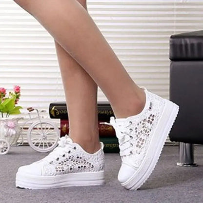 Marisol – Women’s White Canvas Sneakers Breathable Flat Shoes