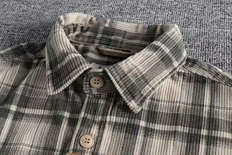 Robert – Men’s Corduroy Plaid Long Sleeve Button-Up Shirt