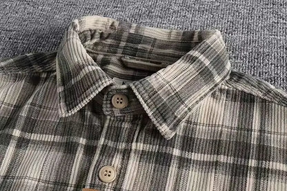 Robert – Men’s Corduroy Plaid Long Sleeve Button-Up Shirt
