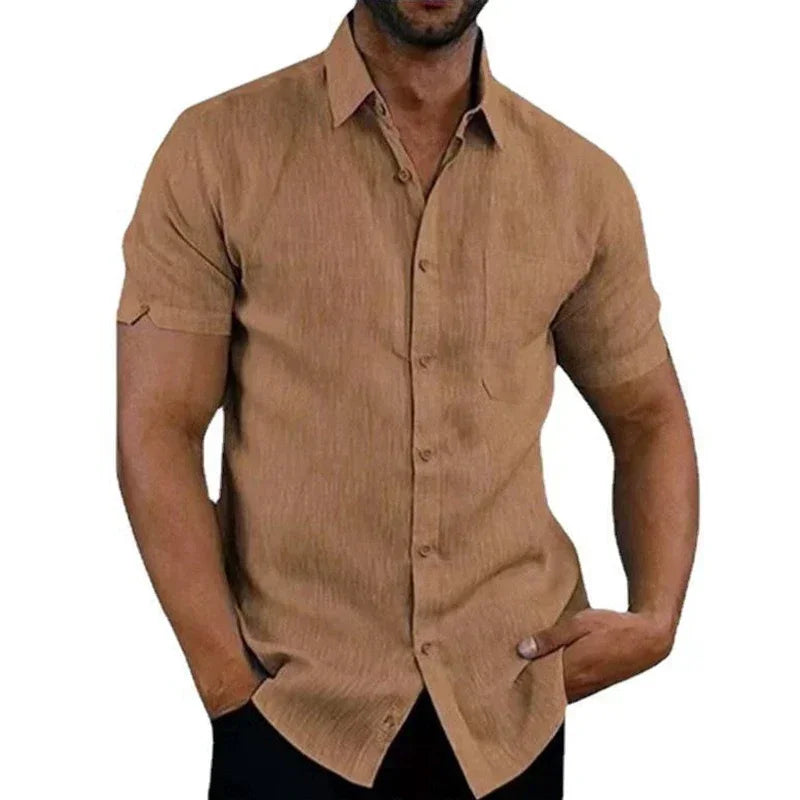 James – Men’s Casual Cotton Linen Short-Sleeve Button-Up Shirt