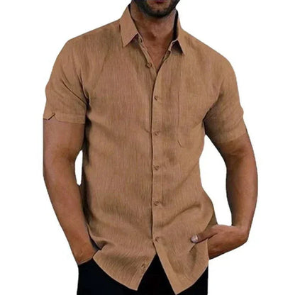 James – Men’s Casual Cotton Linen Short-Sleeve Button-Up Shirt