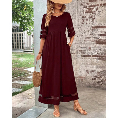 Women’s Retro Mesh Patch Loose Casual Long Dress