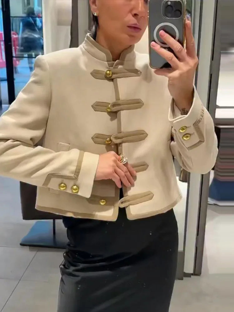 Esmeralda – Women’s Cropped Military Jacket with Toggle Buttons