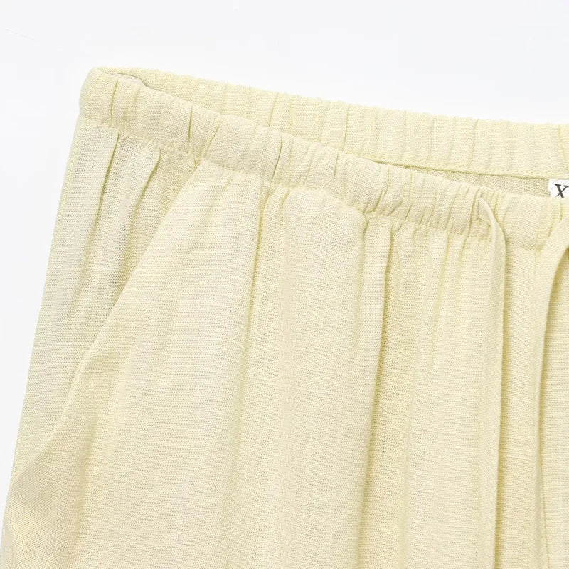 Bianca – Women’s High-Waisted Wide-Leg Linen Pants with Drawstring