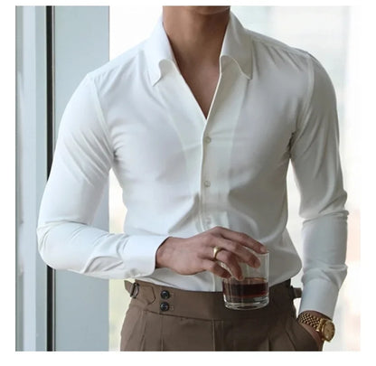 Jonathan – Men’s Italian Collar Shirt Slim-Fit Wrinkle-Free Casual Top