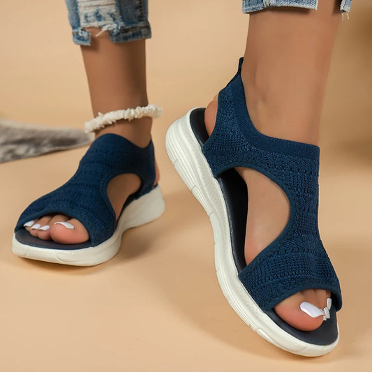 Indigo – Women’s Casual Wedge Sandals Fly-Knit Open-Toe Comfort Fit
