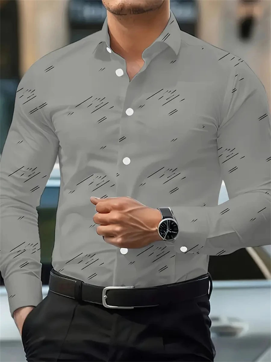 Alexander – Men’s Solid Colour Long-Sleeve Casual Shirt with Lapel