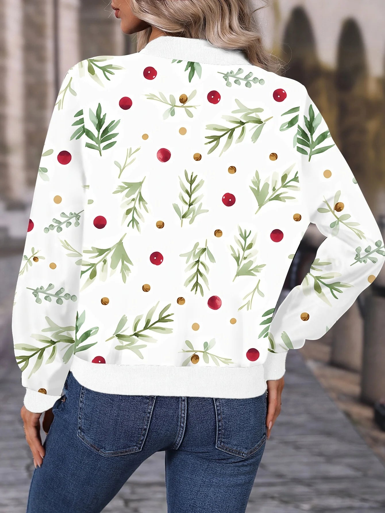 Leona – Women’s Botanical Print Zip-Up Bomber Jacket