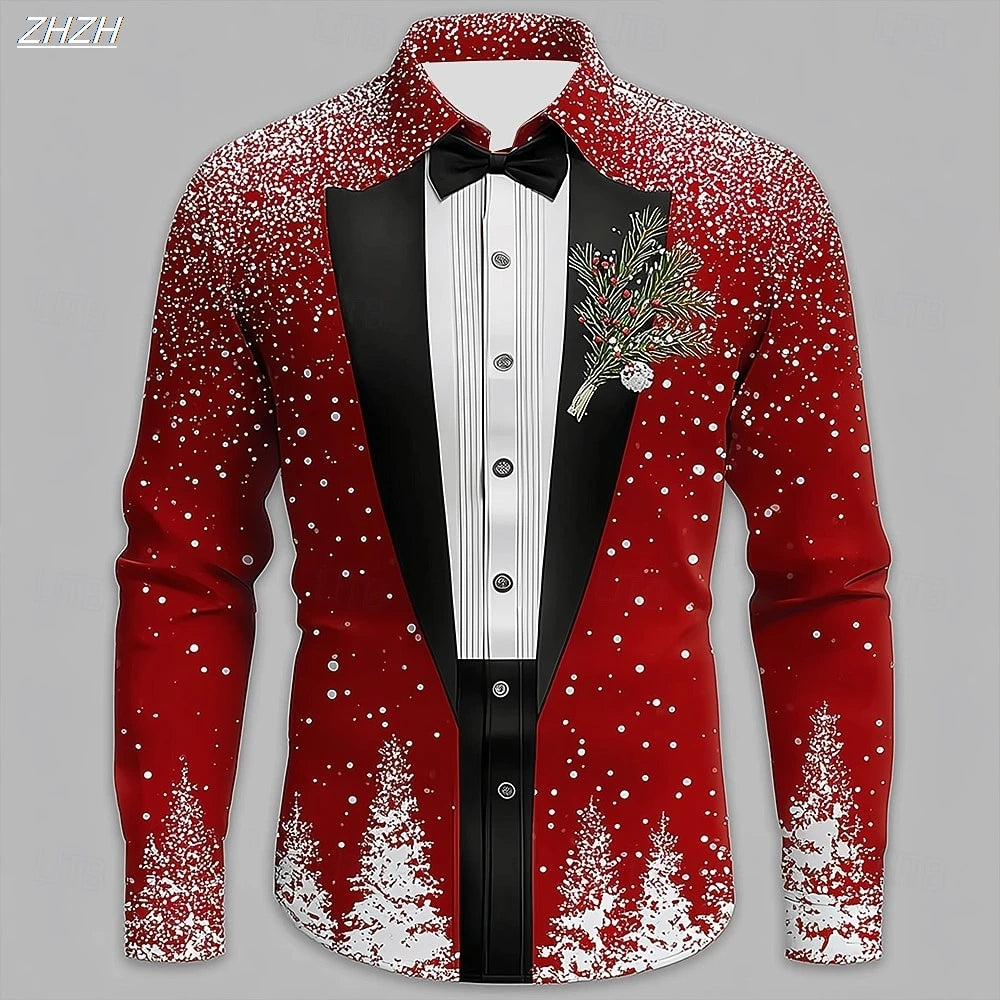 Anthony – Men's Formal Shirt Snowflake Print Tuxedo Style