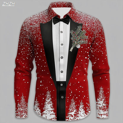 Anthony – Men's Formal Shirt Snowflake Print Tuxedo Style