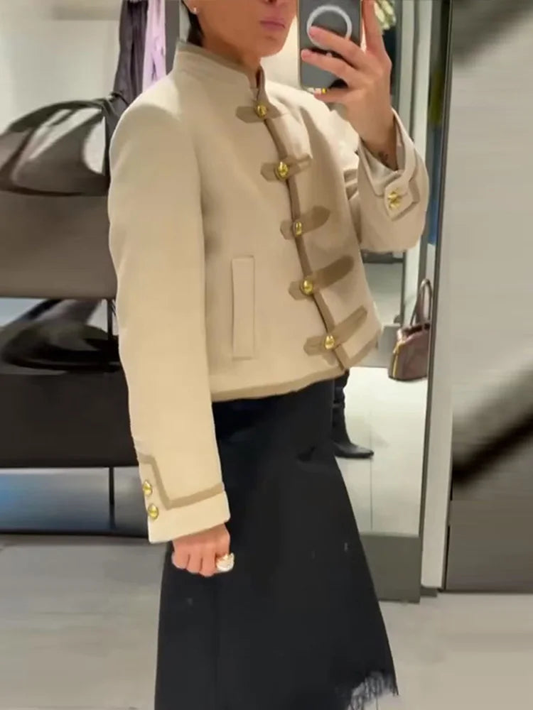 Esmeralda – Women’s Cropped Military Jacket with Toggle Buttons