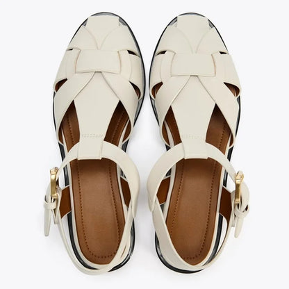 Mia – Women’s Flat Gladiator Sandals PU Metal Buckle Ankle Strap