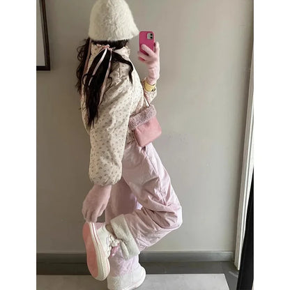 Madilynn – Women’s Pink Fleece Wide-Leg Pants with High Waist