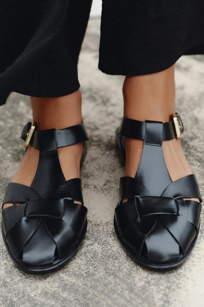 Mia – Women’s Flat Gladiator Sandals PU Metal Buckle Ankle Strap