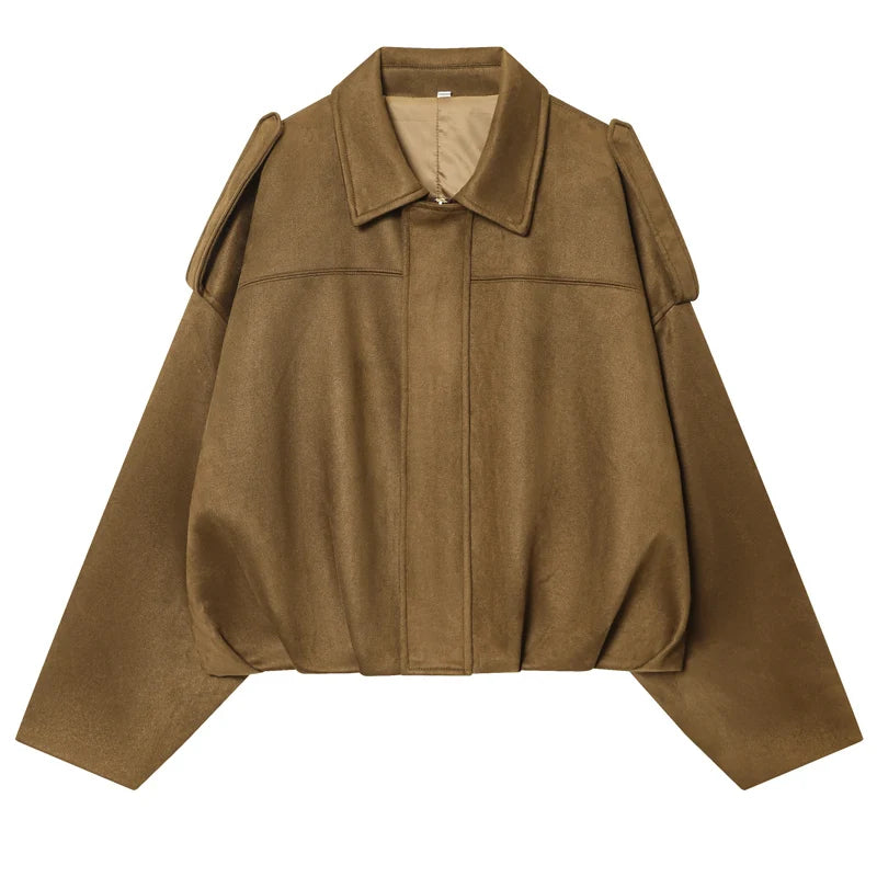 Dream – Women’s Oversized Suede-Feel Bomber Jacket with Drop Shoulders