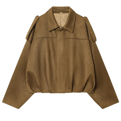 Dream – Women’s Oversized Suede-Feel Bomber Jacket with Drop Shoulders