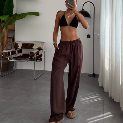 Bianca – Women’s High-Waisted Wide-Leg Linen Pants with Drawstring