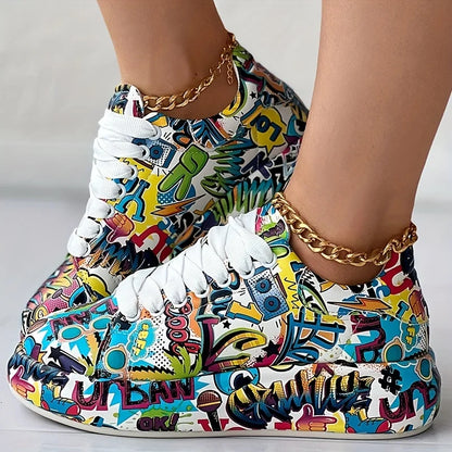 Gloria – Women’s Graffiti Print Lace-Up Platform Sneakers