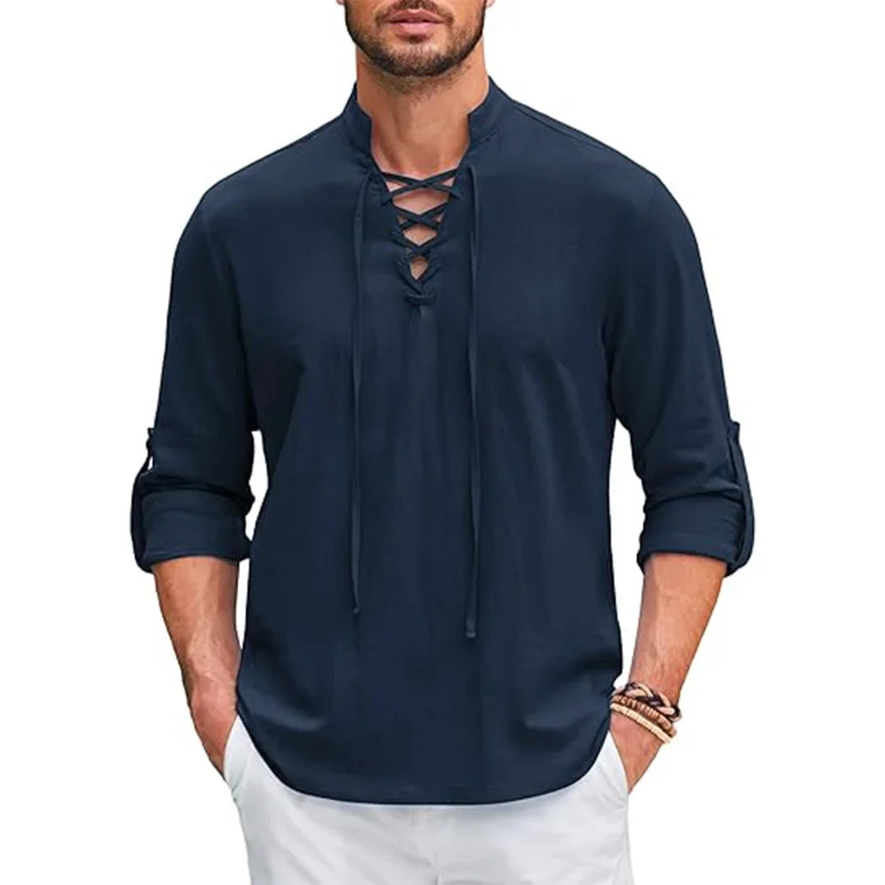 Benjamin – Men’s Cotton Linen Renaissance Pirate Shirt Long Sleeve