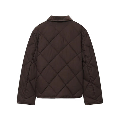 Liana – Women’s Diamond Quilted Zip-Up Jacket with Contrast Collar