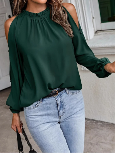 Dani – Off-Shoulder Pleated Long-Sleeve Women’s Top in Solid Colour