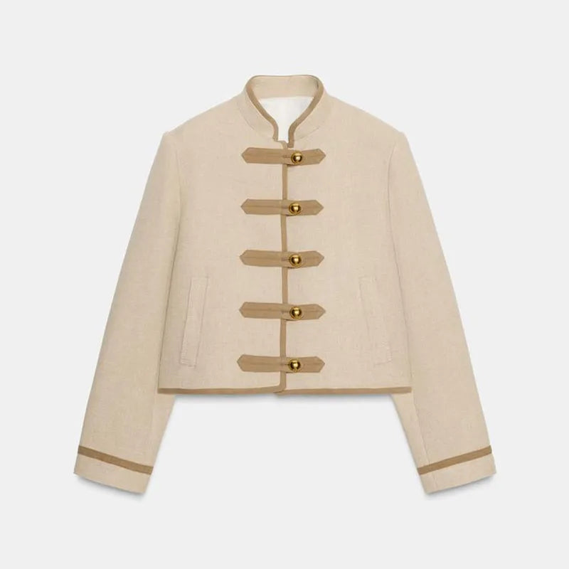 Esmeralda – Women’s Cropped Military Jacket with Toggle Buttons