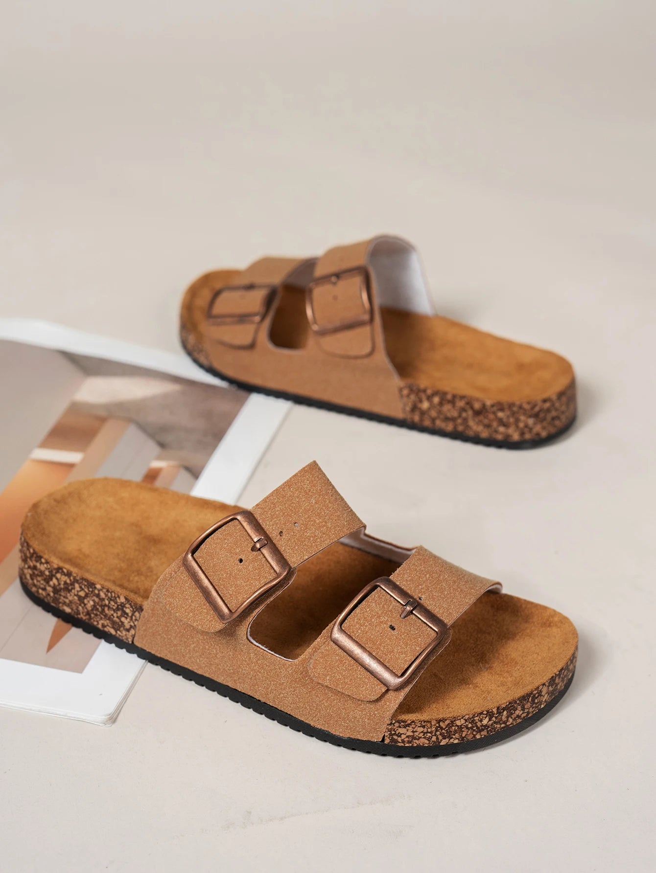 Cleo – Women’s Black PU Leather Open-Toe Slip-On Flat Sandals