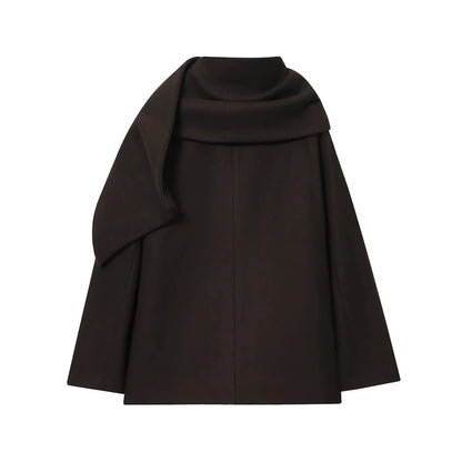 Maliyah – Women’s Wool Blend Short Coat with Scarf Collar