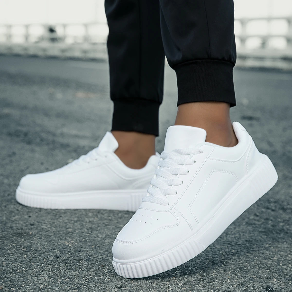 Clover – Women’s White Sneakers Lightweight Thick Sole Casual Shoes