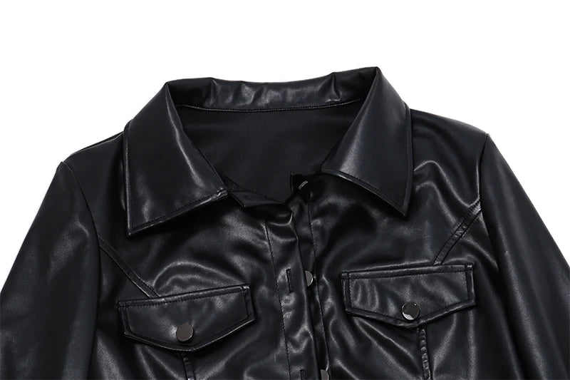Harlow – Women’s Faux Leather Cropped Jacket with Button Front