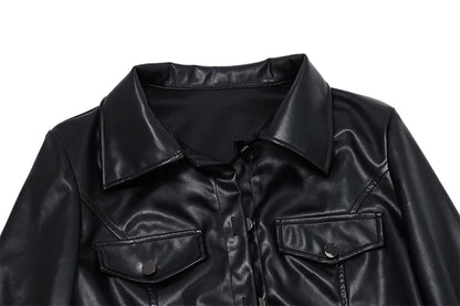 Harlow – Women’s Faux Leather Cropped Jacket with Button Front