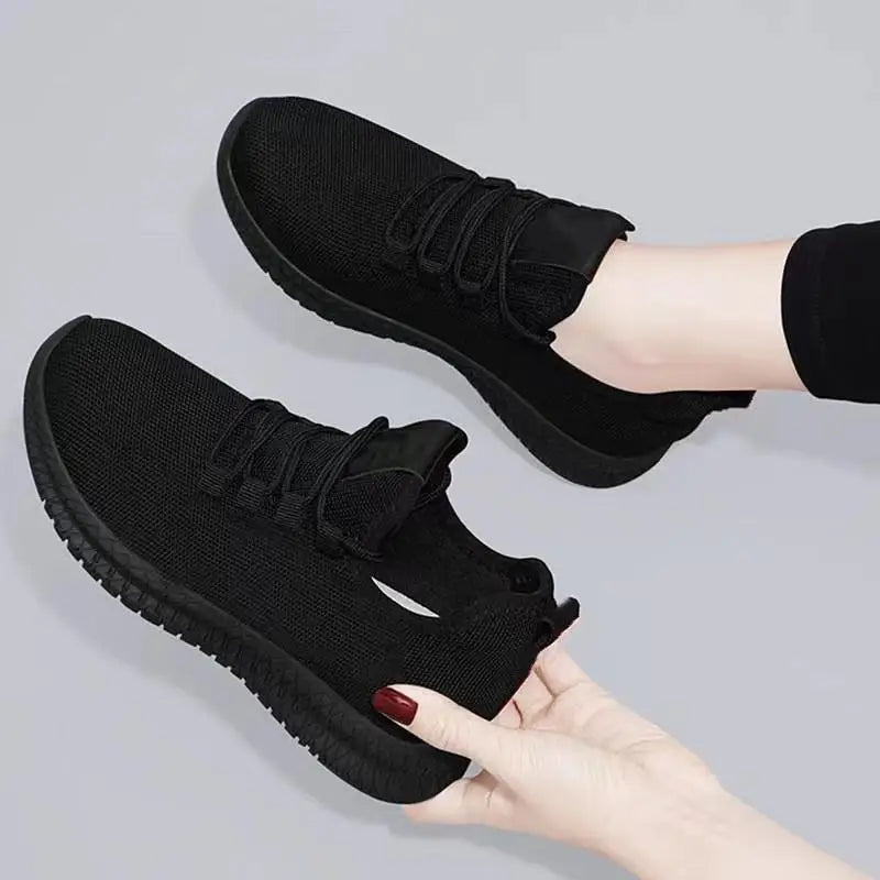 Romina – Women’s Breathable Platform Lace-Up Casual Sneakers Black