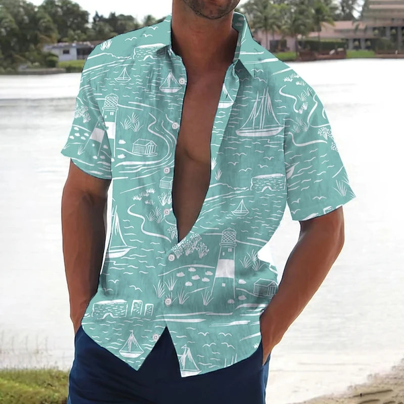 Joseph – Men’s Retro Hawaiian Shirt with Coconut Tree Print