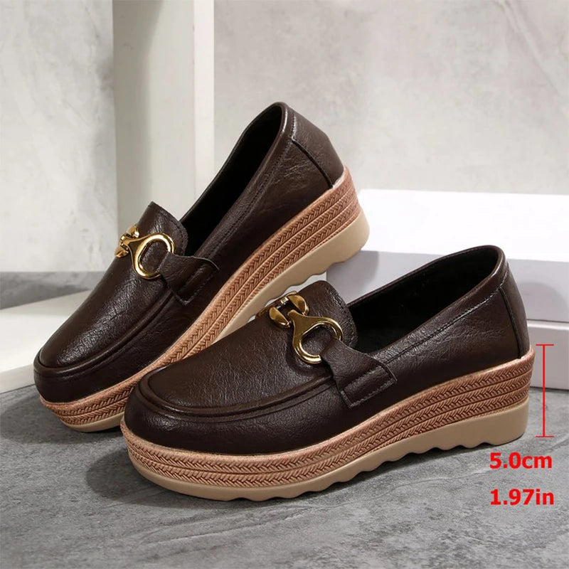 Chelsea – Women’s PU Leather Wedge Loafers with Metal Detail