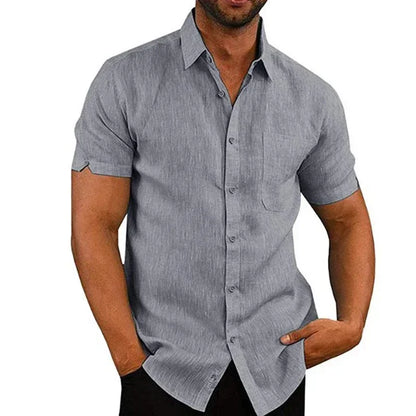 James – Men’s Casual Cotton Linen Short-Sleeve Button-Up Shirt