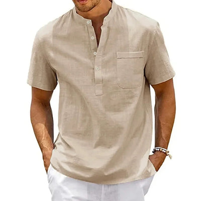 Nicholas – Men’s Cotton Linen Henley Shirt Short Sleeve Casual
