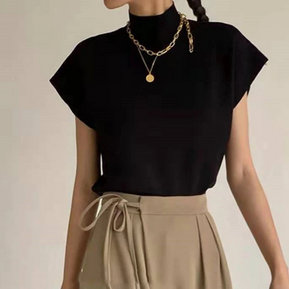 Aaliyah – Women’s Vintage Knit Blouse with Mock Neck Sleeveless Design - Auvrya