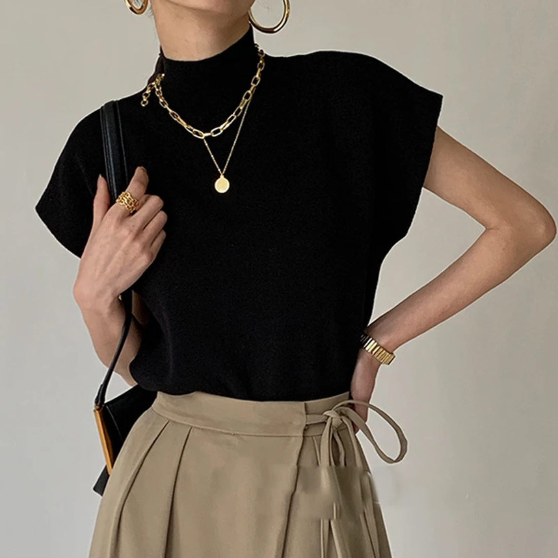 Aaliyah – Women’s Vintage Knit Blouse with Mock Neck Sleeveless Design - Auvrya