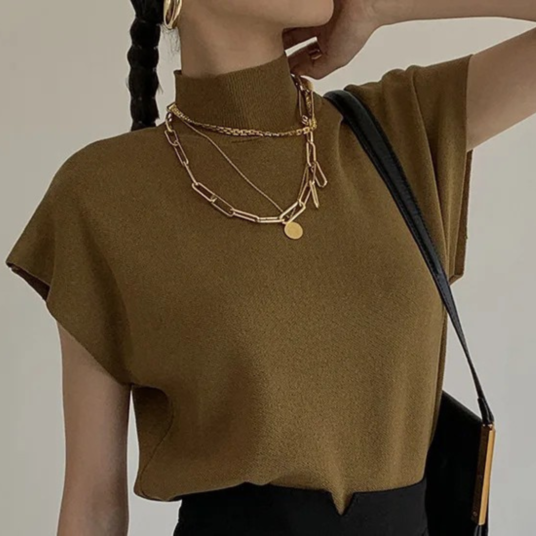 Aaliyah – Women’s Vintage Knit Blouse with Mock Neck Sleeveless Design - Auvrya