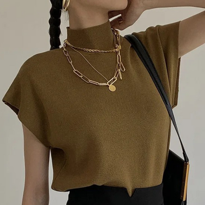 Aaliyah – Women’s Vintage Knit Blouse with Mock Neck Sleeveless Design - Auvrya