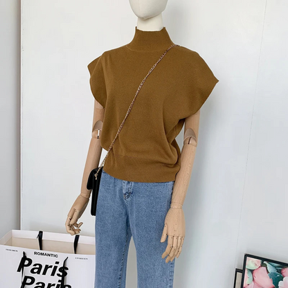 Aaliyah – Women’s Vintage Knit Blouse with Mock Neck Sleeveless Design - Auvrya