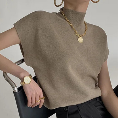 Aaliyah – Women’s Vintage Knit Blouse with Mock Neck Sleeveless Design - Auvrya