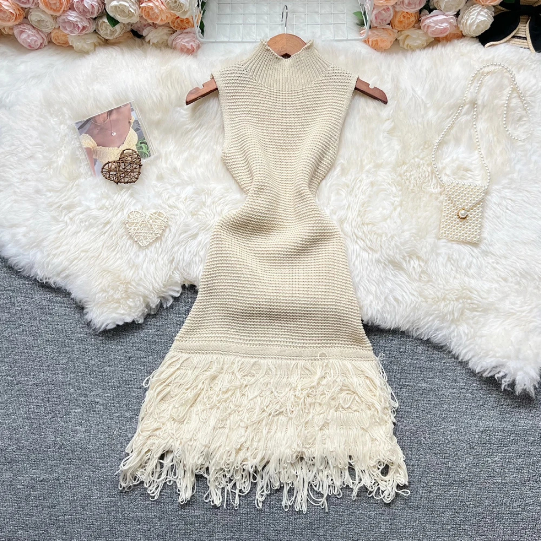 Addison &ndash; Women&rsquo;s Knit Sleeveless Bodycon Mini Dress with Fringe Hem - Auvrya